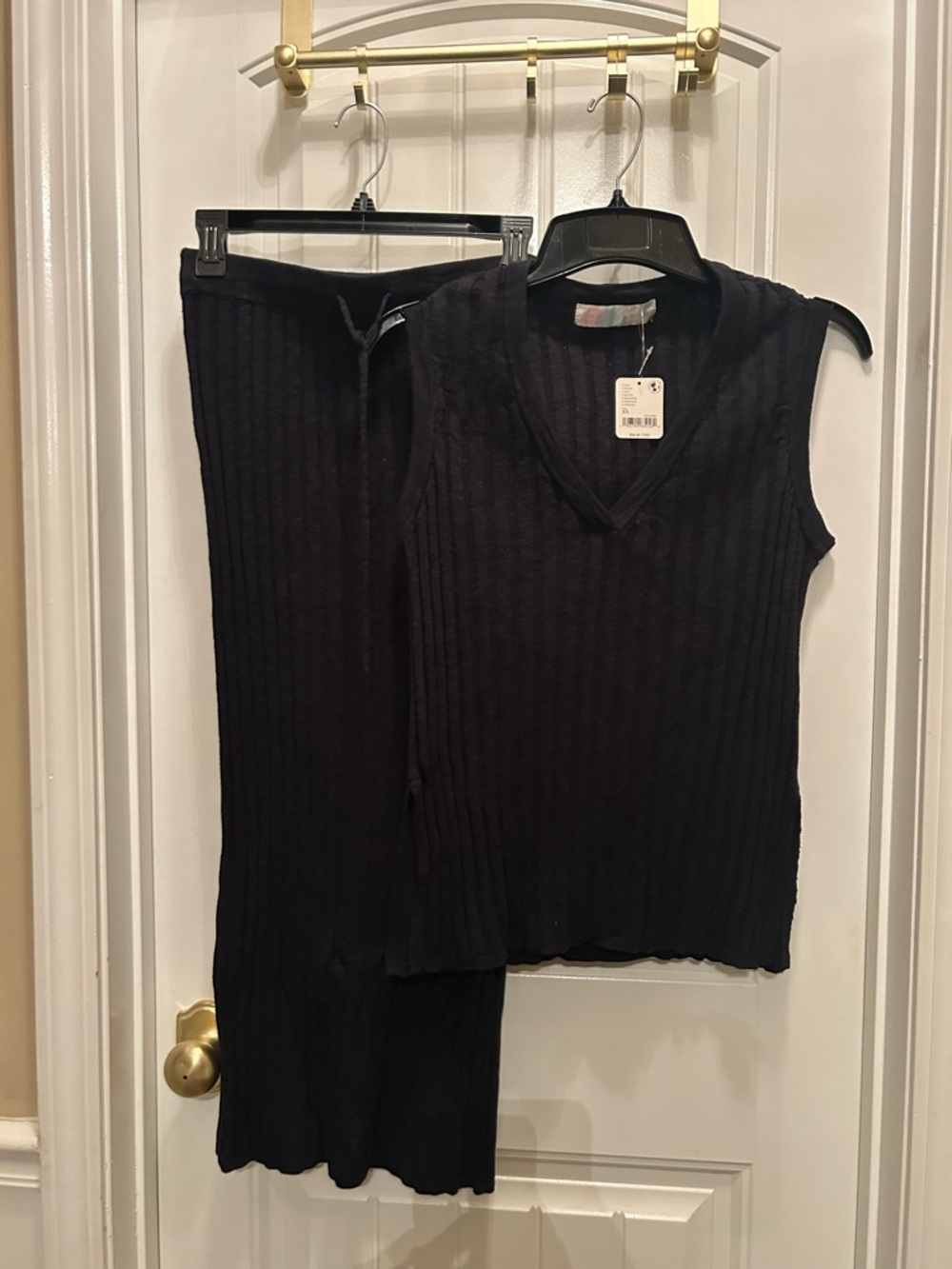 Free People Black Ribbed Pencil Skirt and Sleeveless Top Set